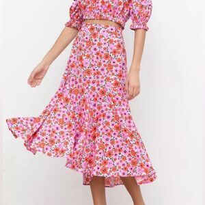 🆕YUMI KIM Ann Street Pink Floral MidiSkirt Groovy Sunshine XS